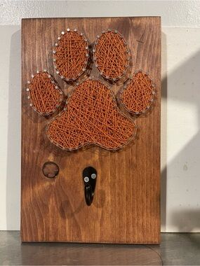 Handcrafted Orange Paw String Art Wall Hook